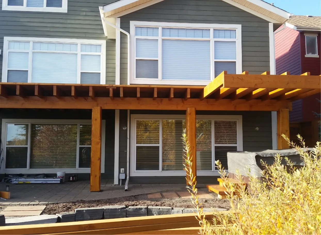 A deck being built and currently under construction