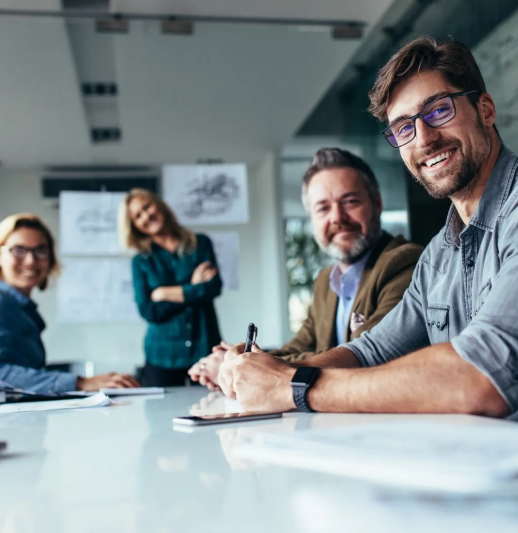 a team having a meeting in a board room