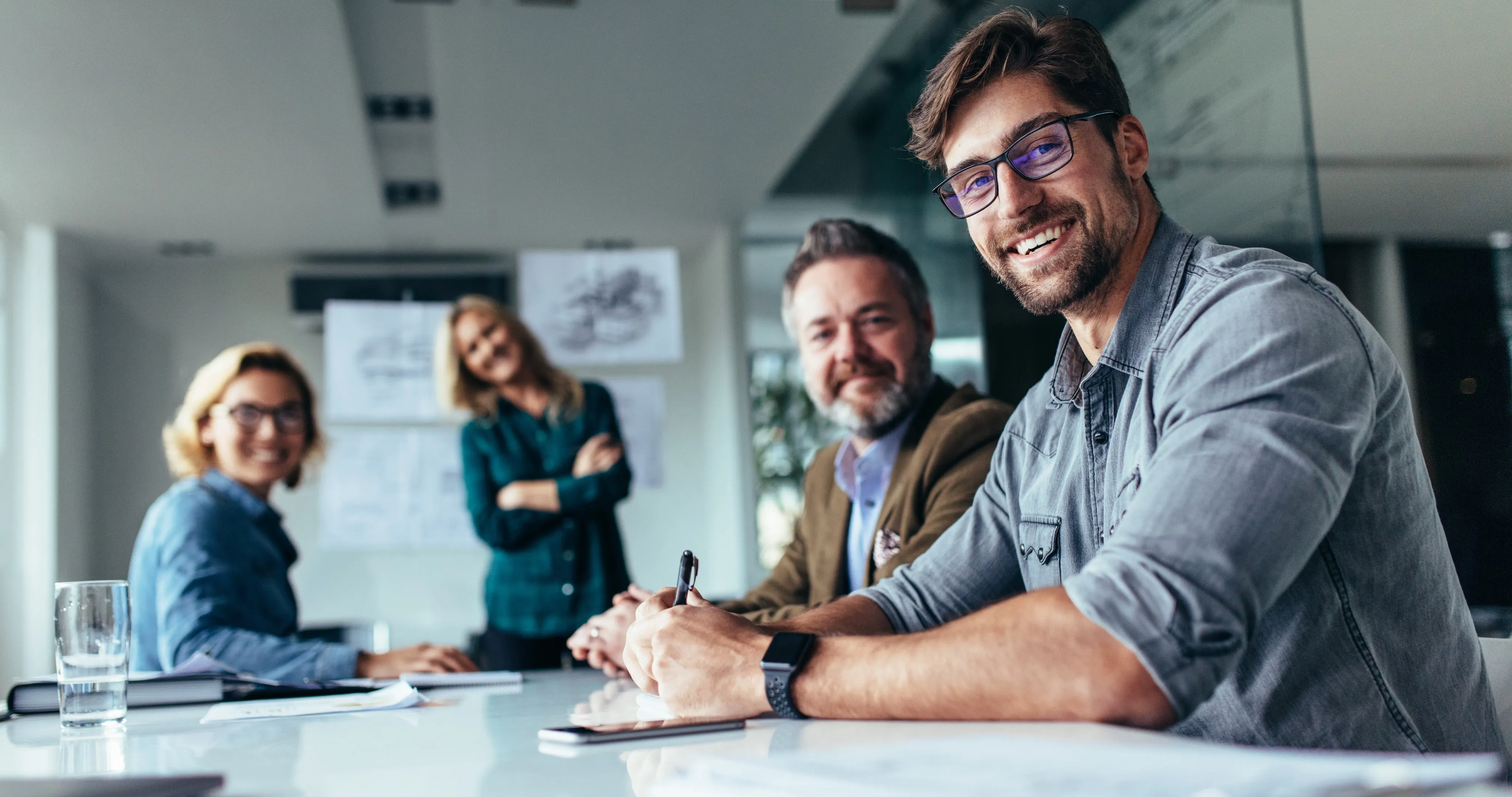 a team having a meeting at a board room